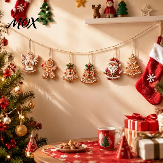 Weihnachtsgeschäft Fensterdekorationen Holz Lebkuchenstil Ornamente mit natürlicher Hanfschnur, Retro Festliche Hängende Weihnachtsbaum Anhänger für Zuhause