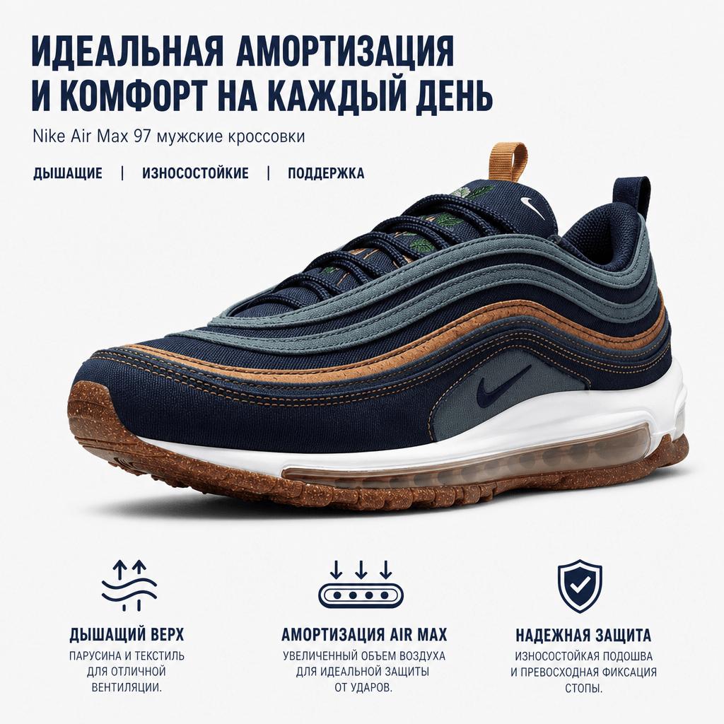 Nike Air Max 97 SE Sughero - Ossidiana Scarpe da Ginnastica da Uomo Blu Hasta Blu Tuono DC3986-300