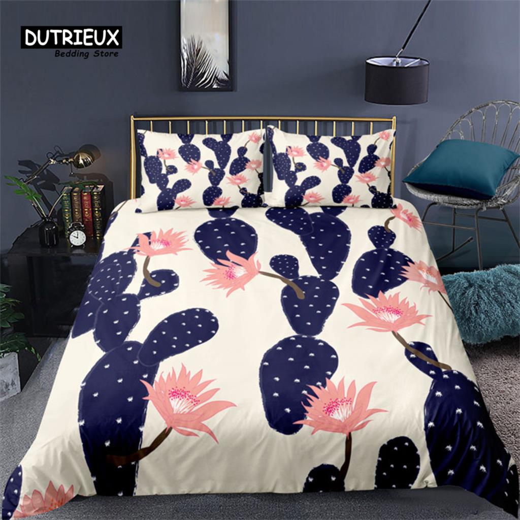 Comforter Cartoon Cactus Tropical Botany Garden Plants 3D Print Bedding Set Succulents Microfiber Comforter