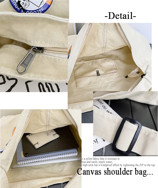 Arcade Canvas Shoulder Bag, Unisex, Large Capacity, Crossbody, Ivory