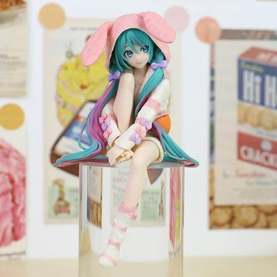 14CM Anime HATSUNE MIKU Figure Noodle Stopper Figure Rabbit Ear Pajamas Model Toy Doll Aciton Figure Collection Gift PVC