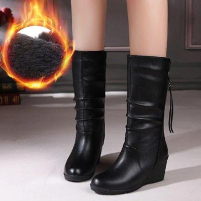2024 Winter New Thick-soled Womens Boots Thick Wool Warm Women Mid-calf Boots Female Snow Boots Wedges Shoes for Women