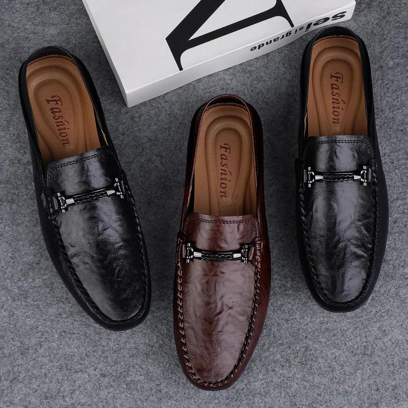 Fashion Fashion Mens Slip On Shoes Genuine Leather Men Handmade Loafers Men Casual Summer Walking Shoes All-match Men Casual Footwear
