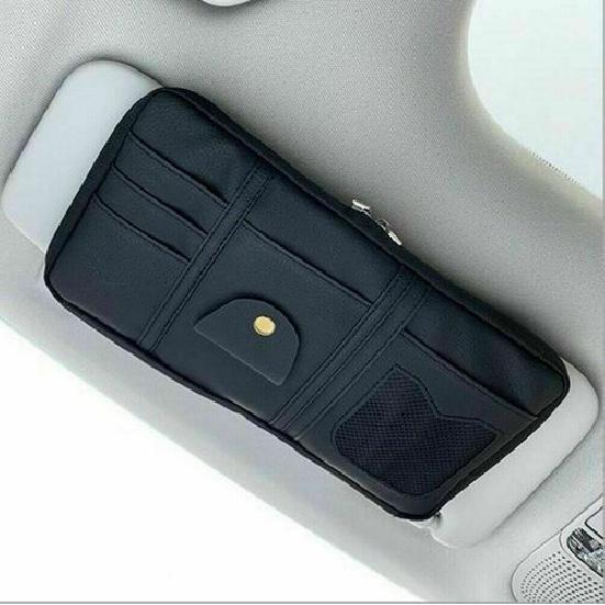Car Sun Visor Organizer Pouch Bag Muti Pocket Card Faux Leather Storage Holder