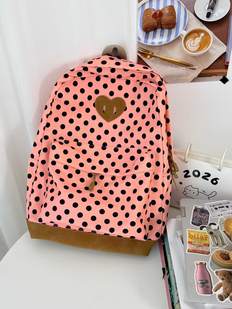 Schoolbag Clear and soft atmosphere Contrast color polka dot backpack Female college students daily street light commuting backpack
