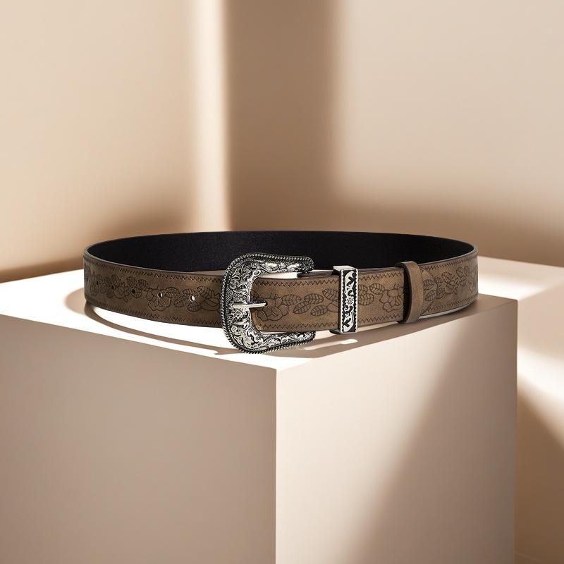 Retro European-American Style Brown Textured Pin Buckle Leather Belt for Women