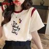 Floral Butterfly Print Short Sleeve T Shirt For Women With Splicing Cotton Relaxed Fit Summer Casual Wear
