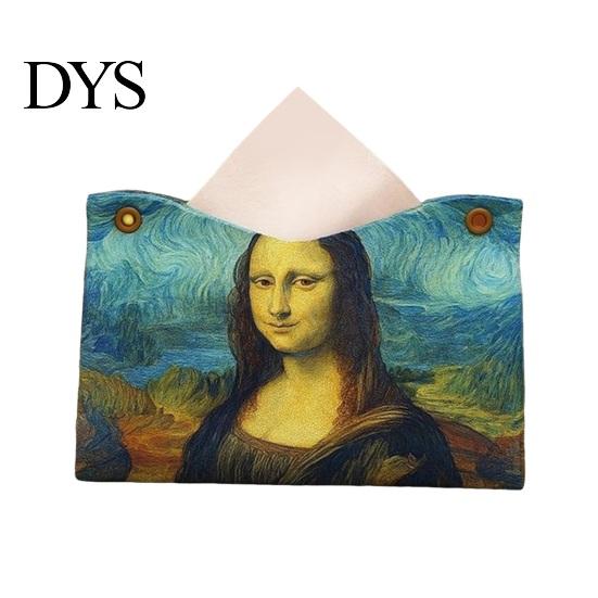 Modern Home Decor Leather Tissue Box Cover, Foldable Desktop Organizer, Oil Painting Style Napkin Holder Case, Storage Facial Paper Organizer