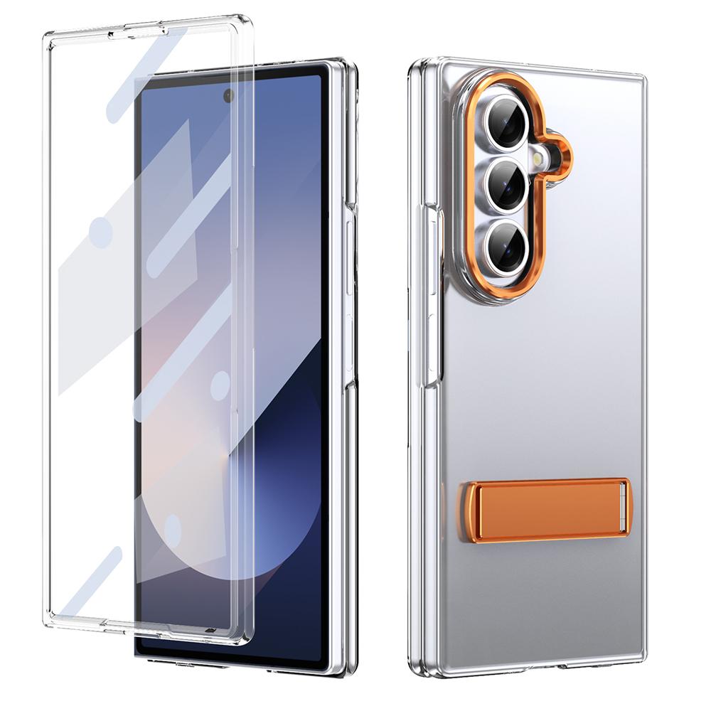 KEYSION Transparent Case for Samsung Galaxy Z Fold 7 Hard PC Metal Kickstand Shockproof Phone Cover with Glass Screen Protector