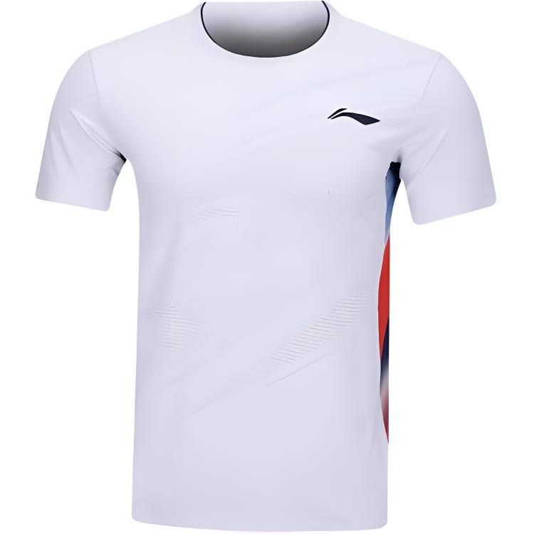 Li Ning Tennis Series Sports Casual Simple Color Block Comfortable Breathable Short Sleeve Badminton Shirt Unisex Tops White AAYV103-1