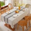 Nordic Style Stripe Patchwork Cotton Linen Tablecloth with Tassels - Dustproof Dining Table Mat