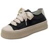 Sheepskin version of Spanish satin canvas shoes women's platform heightening casual versatile lace-up white shoes student muffin shoes