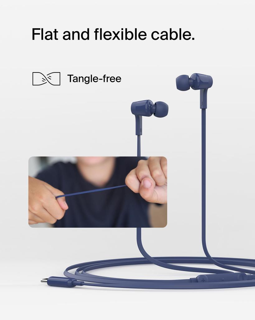 Belkin SoundForm Wired In-Ear Earphones with USB-C Connector and Mic - Headphones for iPhone 16, iPad Mini, Galaxy S24, Android, and More with USB-C