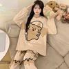 Autumn and winter sweet casual pajamas women's round neck long-sleeved trousers set loose can be worn outside spring and autumn women's loungewear