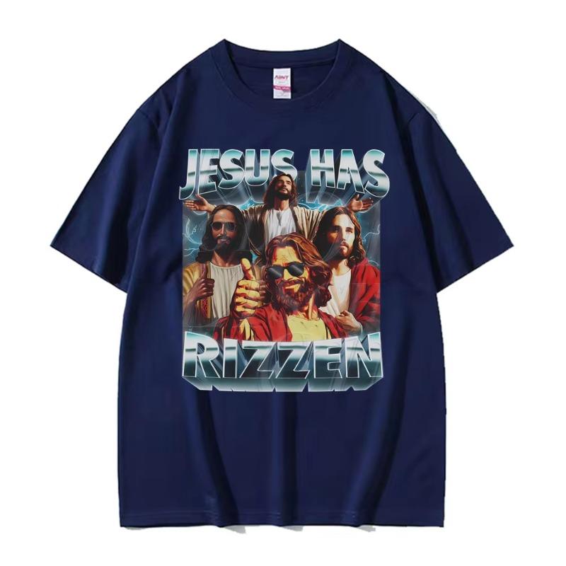 Jesus Has Rizzen Vintage 90s Graphic Tshirt Mens Women Harajuku Fashion Tshirts Comfort Cotton Oversized Tee Shirt Streetwear