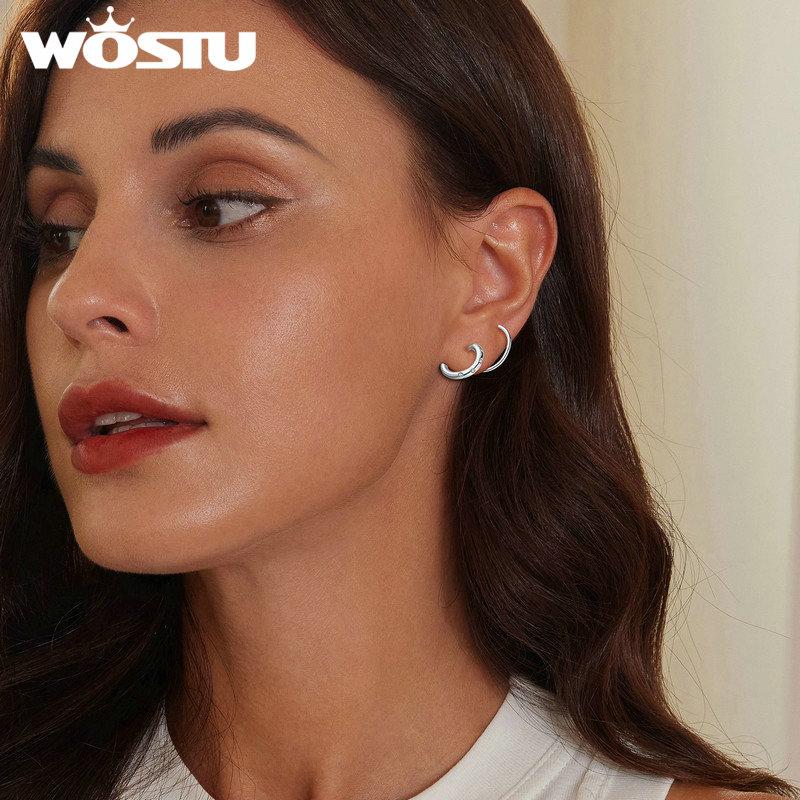 Orecchini A Cerchio Doppio In Argento 925 Per Donna, Con Zirconi Cubic Zirconia AAA, Placcati Oro Bianco 14K