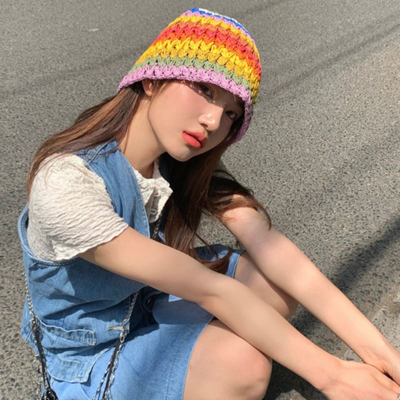 LOOKING4U Rainbow Rattan Bucket Hat C2 Violet