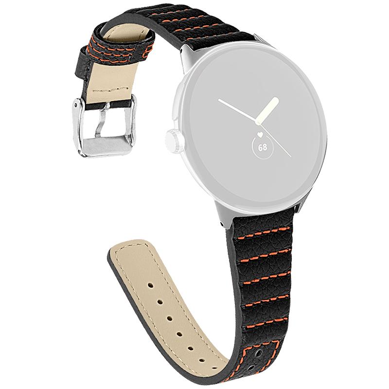 

Wave Shape Stitching Watch Strap for Google Pixel Watch 3 41mm/Watch 2/Pixel Watch Genuine Leather Watch Band Black
