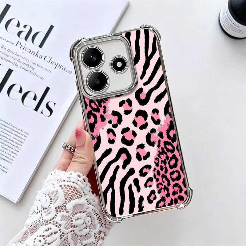 

Pink Leopard Print Soft Phone Case For Xiaomi Redmi Note 14 15 Pro Plus 13 12 11S 11T 5G 10 9S 9 Plating Anti-Fall Fundas Redmi Note 10 4G