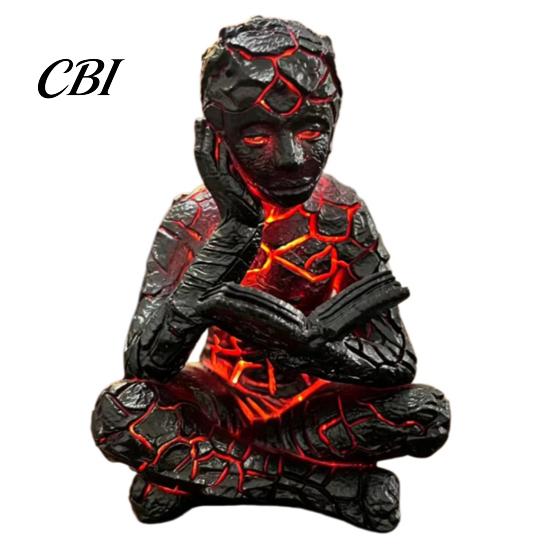 Resin Art Ornament Cracked Reader Figurine, Lighted Abstract Statue, Modern Thinker Creative Living Room Sculpture with LED Light for Home Desk Shelf