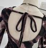 Damen Exklusives rückenfreies Leopardenmuster Schnürung Langarm Slim Fit Oberteil