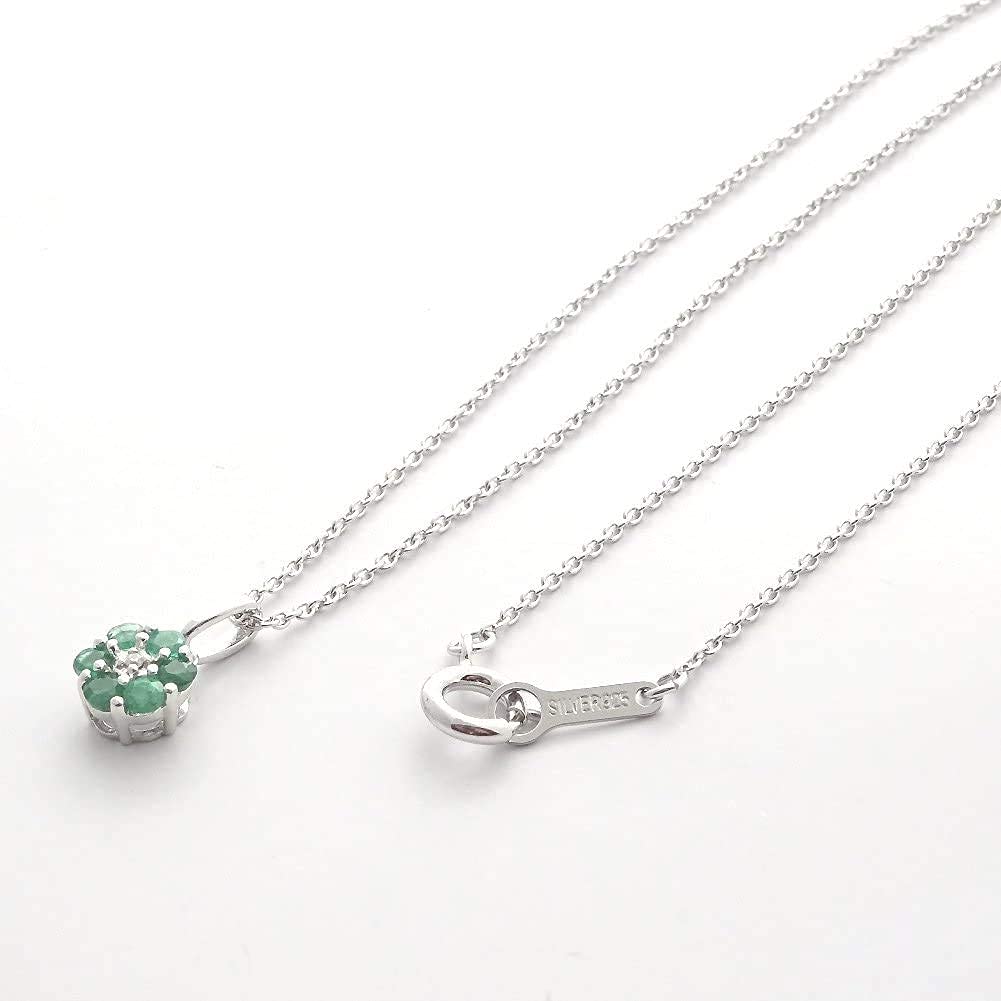 [Your and My Jewelry Box] SILVER925 Silver Emerald Pendant Necklace Flower Design 14006 [Gift Wrapped] [May Birthstone]