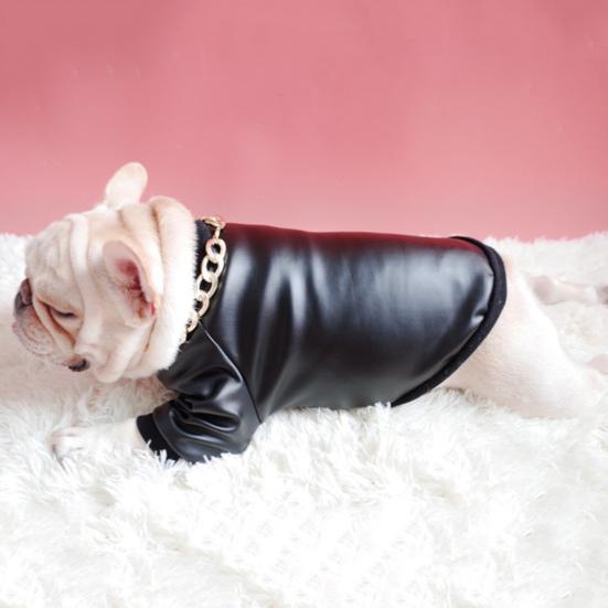 Yousheng Haustierjacke Reißverschluss Design Winddicht Mode Hund Kunstleder Jacke Mantel für Französische Bulldogge