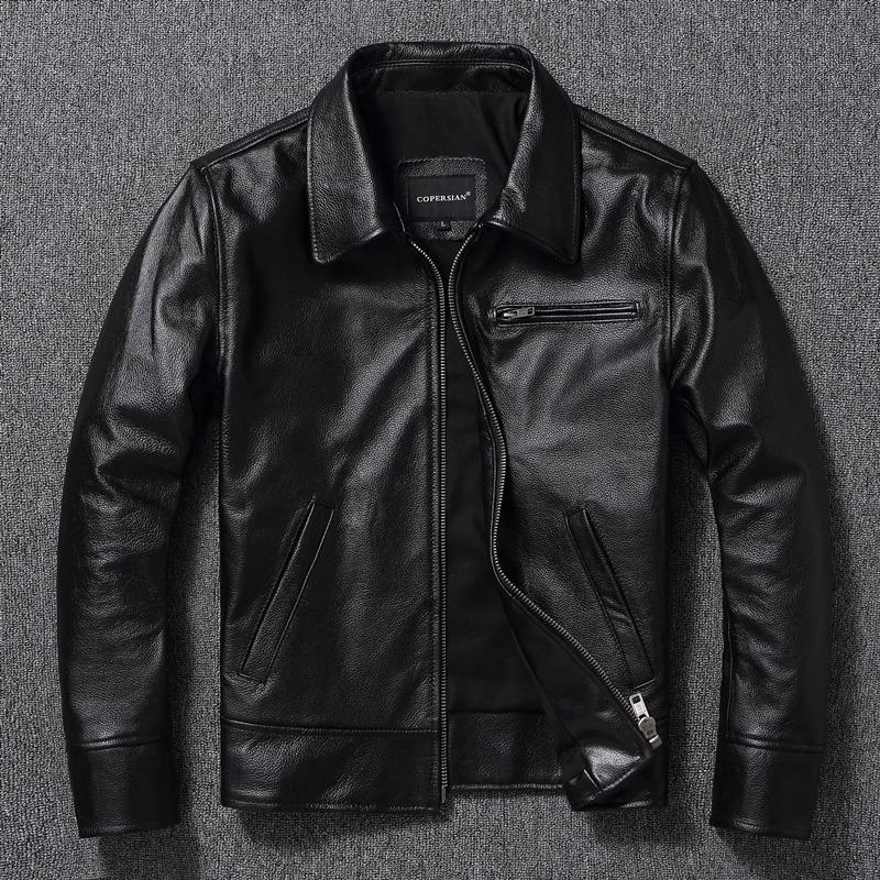 Chinese Size Men Genuine Leather Jacket Natural Cowhide Short Slim Turn Down Collar Men's Leather Jacket Spring Autumn