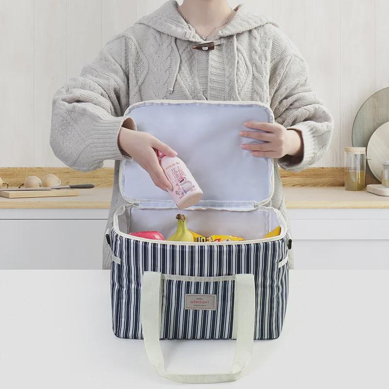 Striped Portable Large-Capacity Insulated Picnic Bag and Cooler