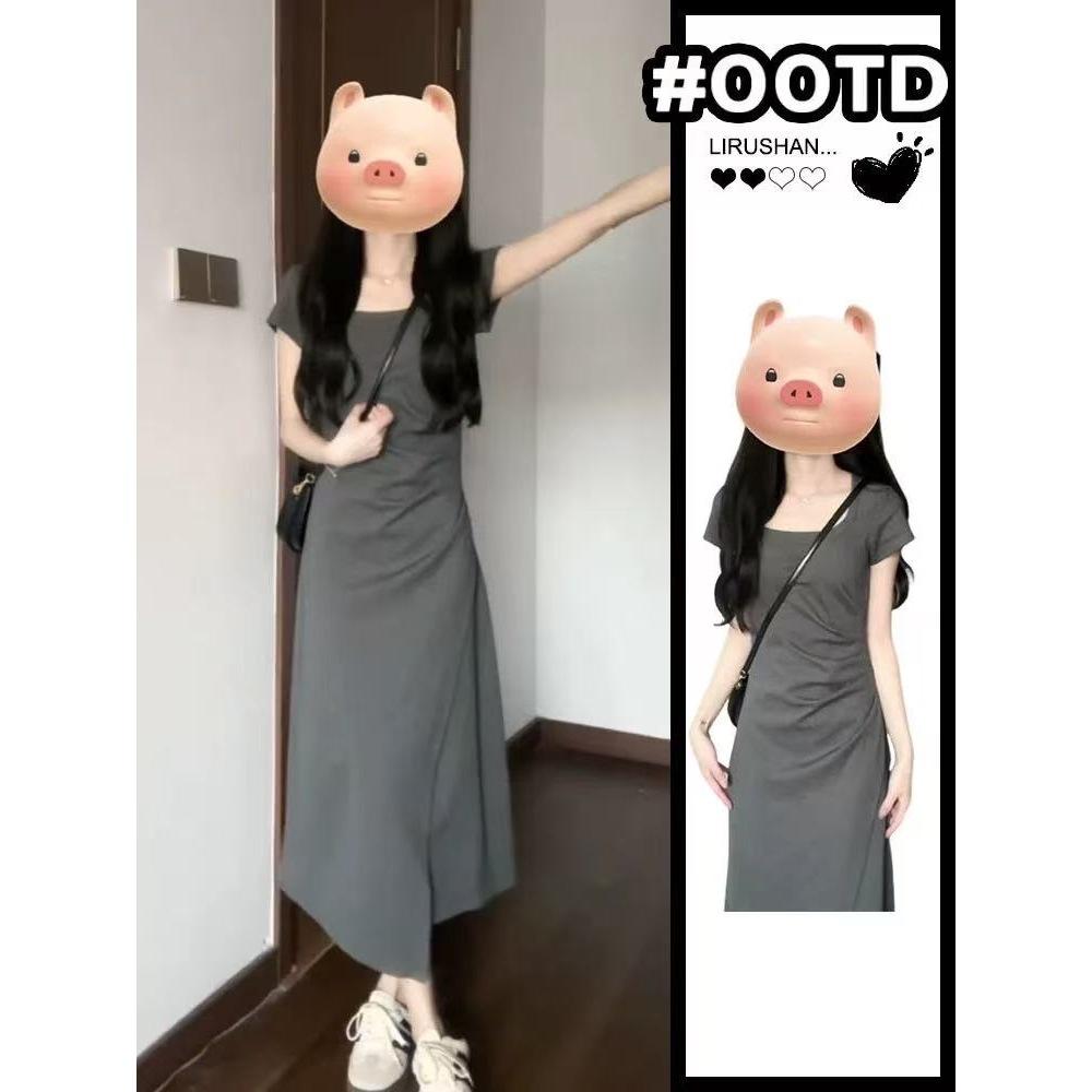Vestido gris de verano con temperamento francés para mujer, ropa de mujer, nuevo de principios de primavera, vestido pequeño de alta gama ajustado