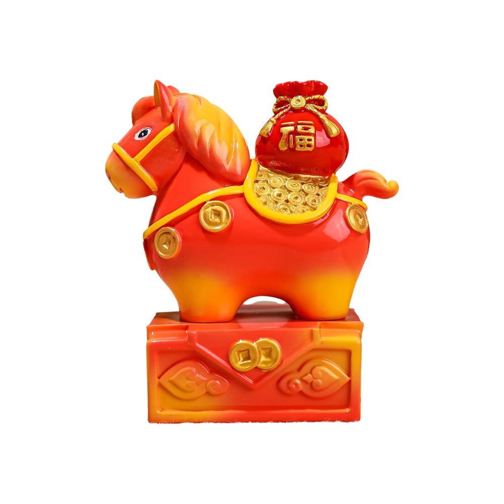 

Resin Cartoon Horse Statue Seal Shape Horse Mascot Zodiac Horse Figurines Birthday Gift красный