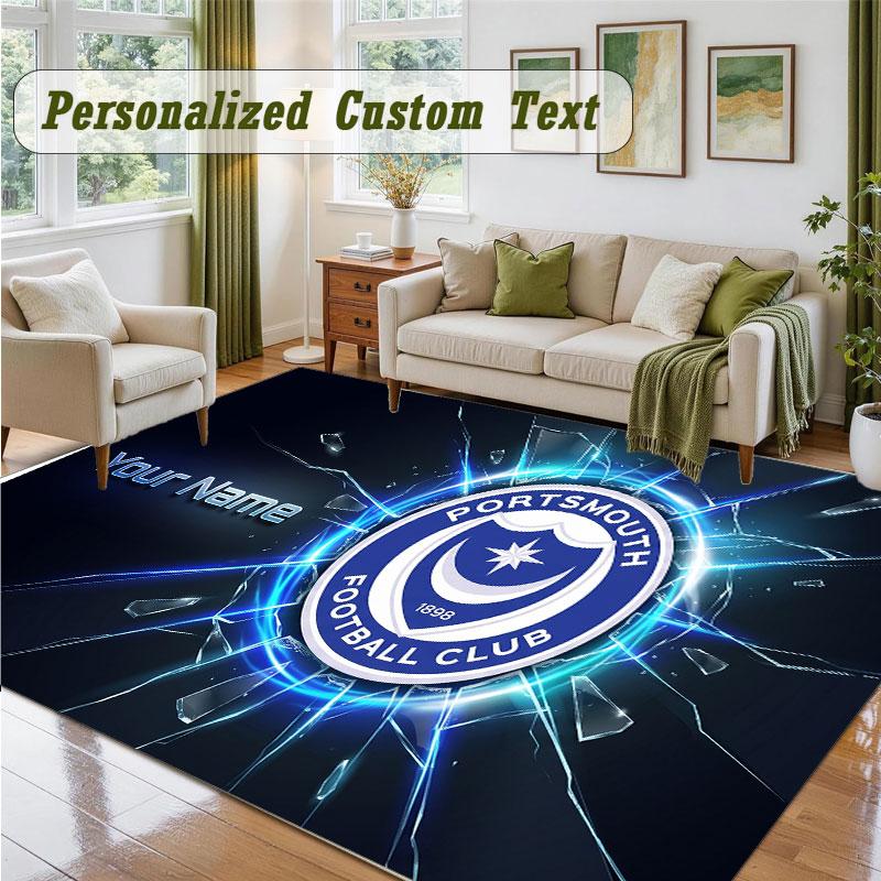 Crystal Velvet Square Rug Custom NamePortsmouth FC Pattern Non Slip Home Floor Decor Rug