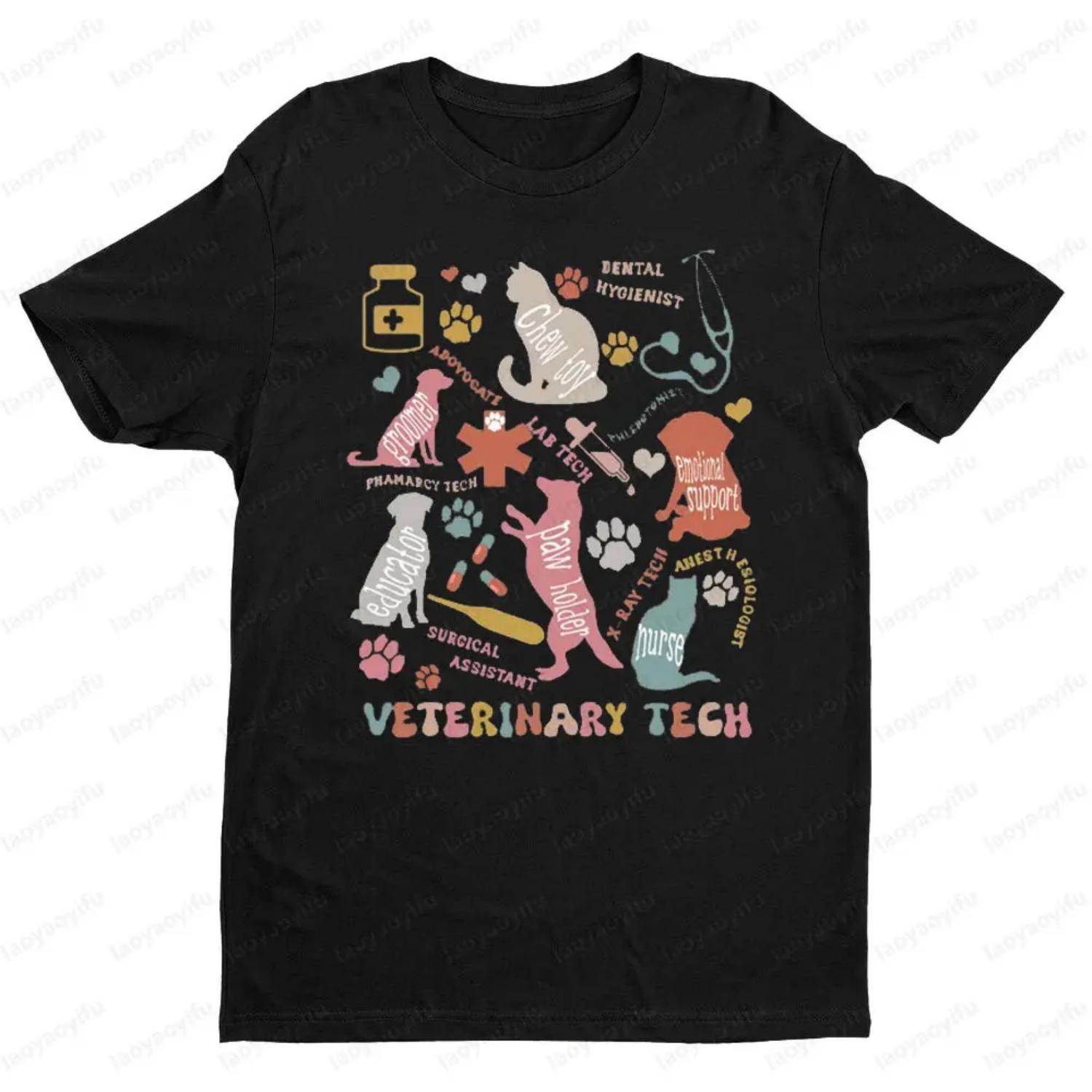 Vet Assistant Shirt Veterinary Technician Tee Animal Doctor T-Shirt Vet Tech Appreciation Shirt Men Women Cotton Short Sleeve S чёрный