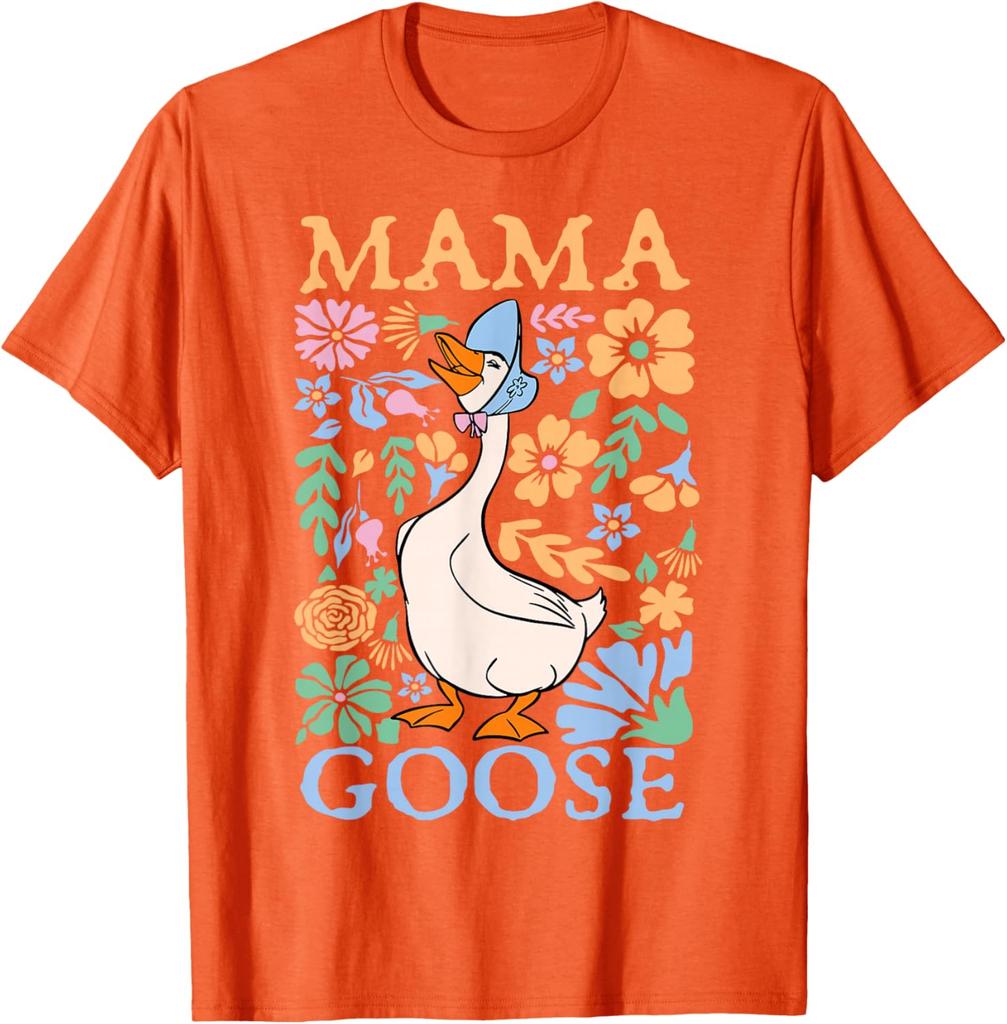 Mama Goose Floral Graphic Print Cotton T-Shirt Cute Mother's Day Casual Daily Tee