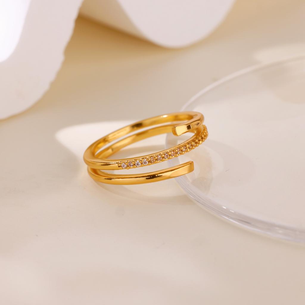 Zircon Chain Cross Rings For Women Vintage Gold Color Stainless Steel Geometric Open Ring Fashion Wedding Aesthetic Jewelry Gift