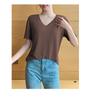 Short Sleeve Black Facial Mask T-shirt Female Summer V-neck New Ice Silk Low Neck Loose Spring and Autumn Top JS