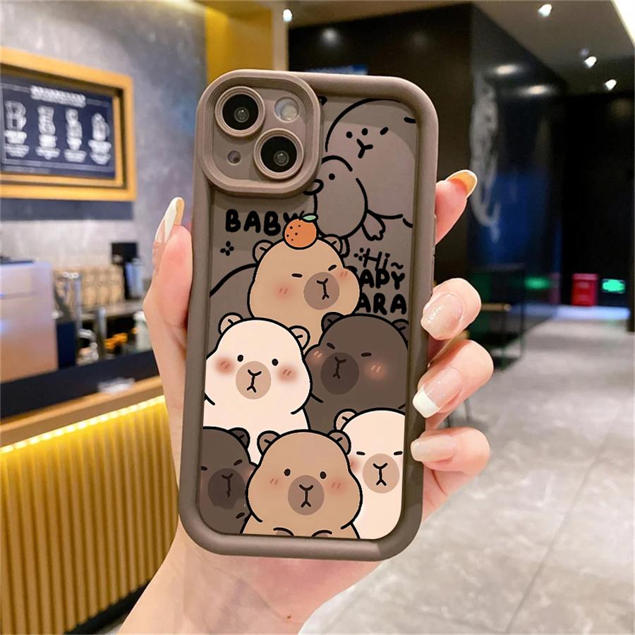 Cute Capybara Silicone Phone Case For iPhone 11 12 13 14 15 16 17 Pro Max X XS XR 7 8 Plus 16E Shockproof Bumper Soft Cover