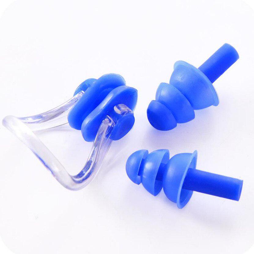 Swimming Nose Clip Earplug Set, Silicone Three-layer Waterproof Non-slip Nose Ears Protectors