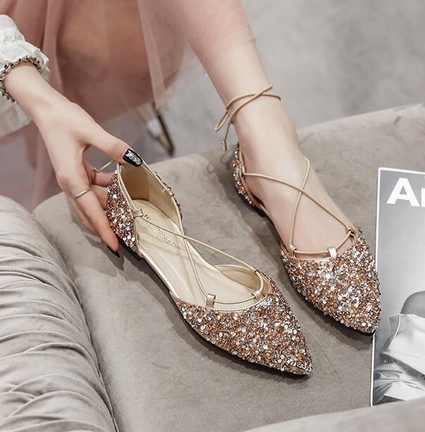 Fashion Bling Gold/Silver Cross Tied Sandals Woman Flats D'orsay Glitter Gladiator Sandalias Femmes Lace-Up Ballerinas Party Ball Shoes