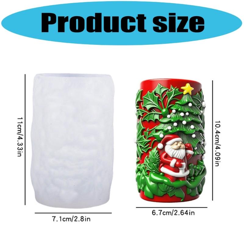 Santa Embossed Cylindrical Silicone Mold Holiday Candle Silicone Mould For Epoxy Resin Art Handmade Candle Soap Making