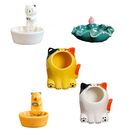 Ceramics Cat Ashtray Heat-resistant Lotus Leaf Kitten Capybara Ash Holder Ornament Home Office Outdoor Decorative Ash Tray