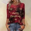 Women's Fashion Casual Christmas Tree Printed Round Neck Three-Quarter Sleeve T-Shirt Top