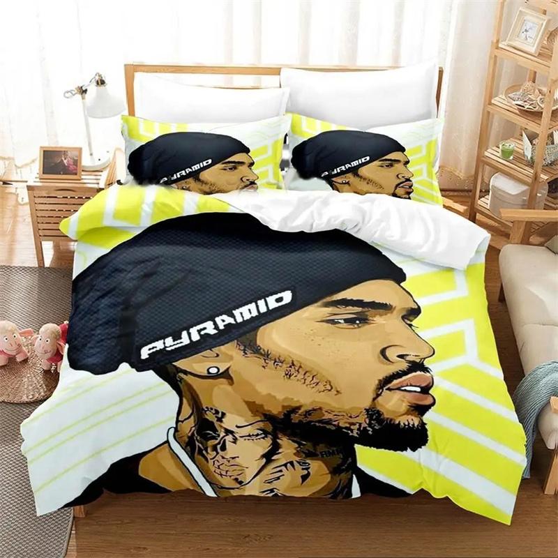 Music Print Chris Brown Bedding Set,Duvet Cover Comforter Bed Set Quilt Cover Pillowcase,King Queen Twin Size Boys Girls Adults