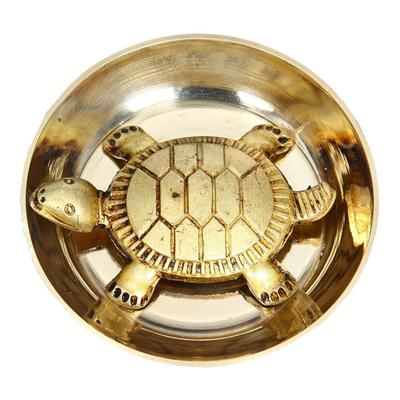 Feng Shui Schildkröte für Glück | Messing Schildkröte mit Platte, Kleine Größe, Messing, Goldfarben, 1 Set, Religiös