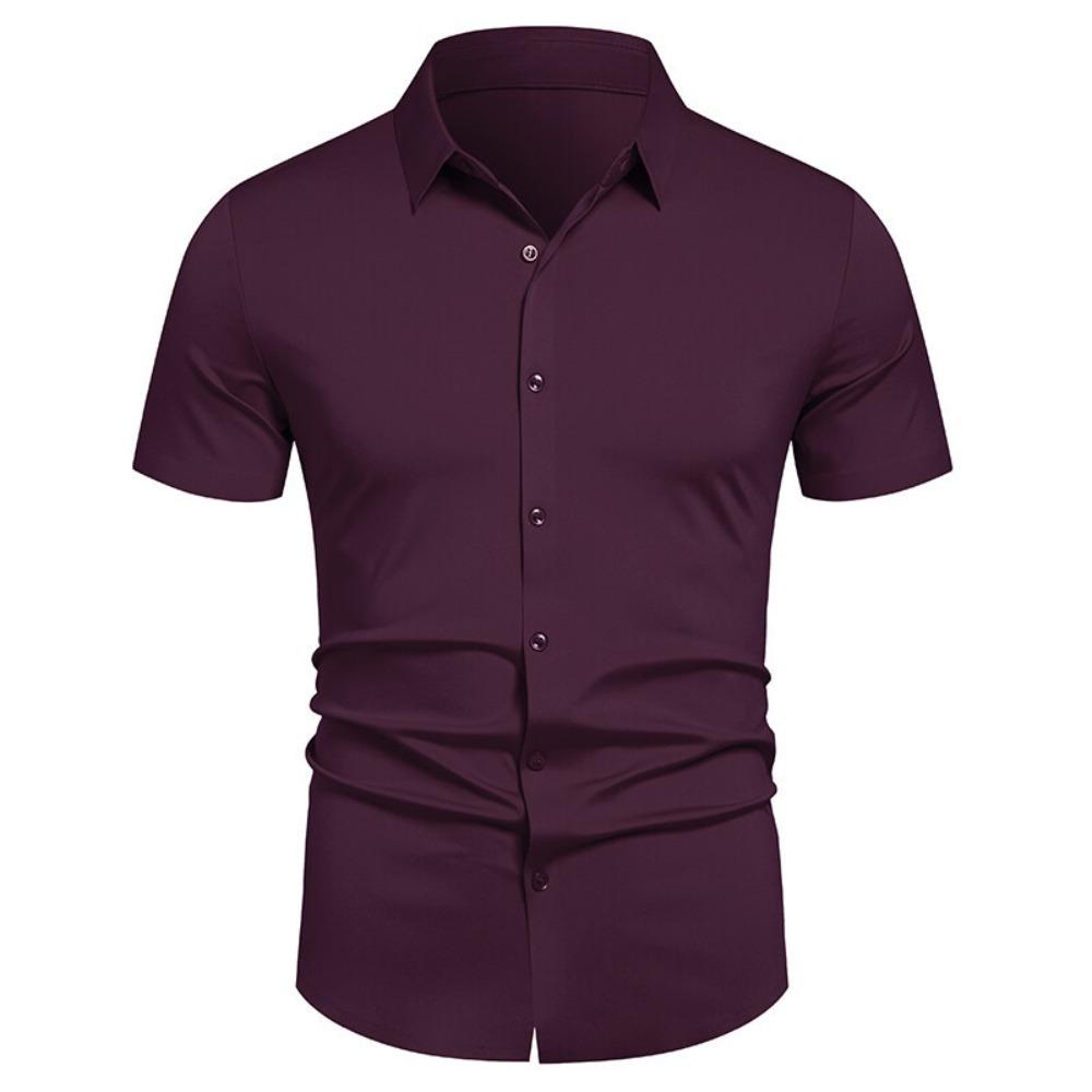 Men's Casual Short-sleeved Shirt - Solid Color, Simple and Stylish, Fitted Collar Shirt, Men's Top Garment
