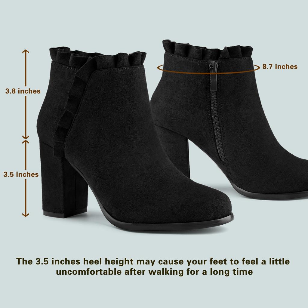 Allegra K Women's Black Ankle Boots with Chunky Block Heels, Size 25.0cm