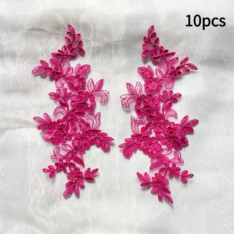 10Pcs Floral Lace Applique Pair Embroidery Flower Patch Sew On Lace Motif For Wedding Dress Garment Decoration