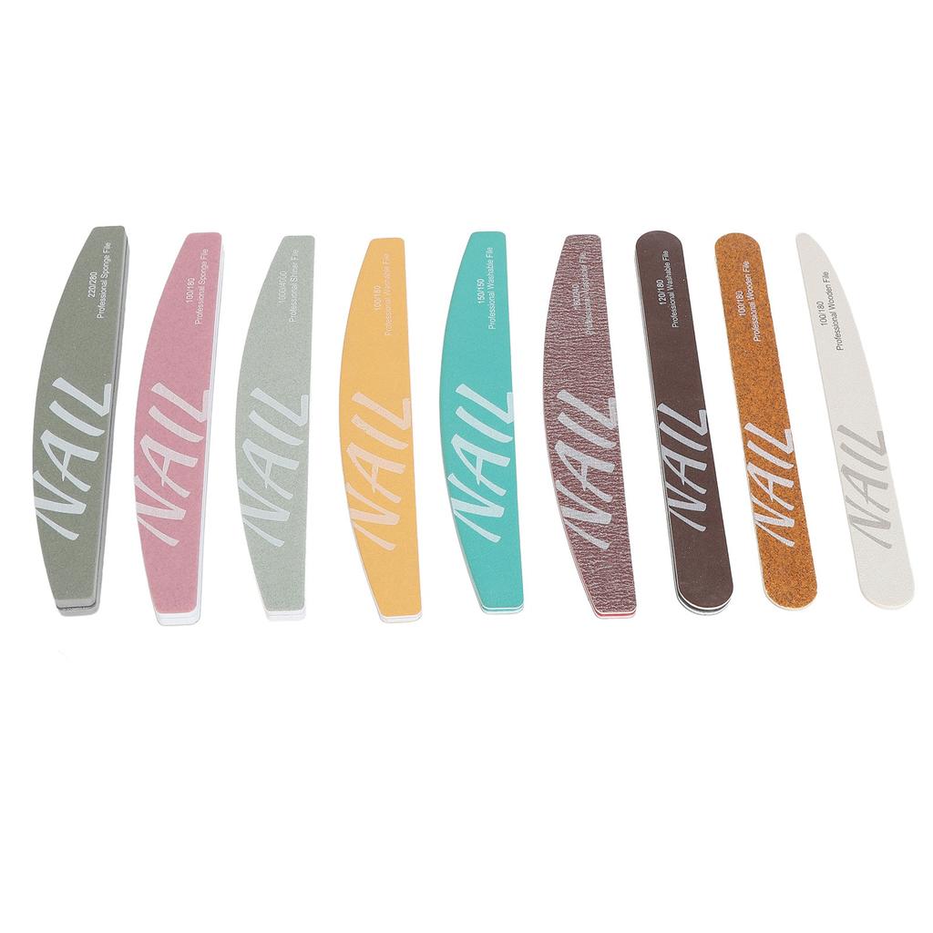 9 Piece Nail File Set Different Shape Professional Manicure Tools Washable Nail Buffer Set for Acryl