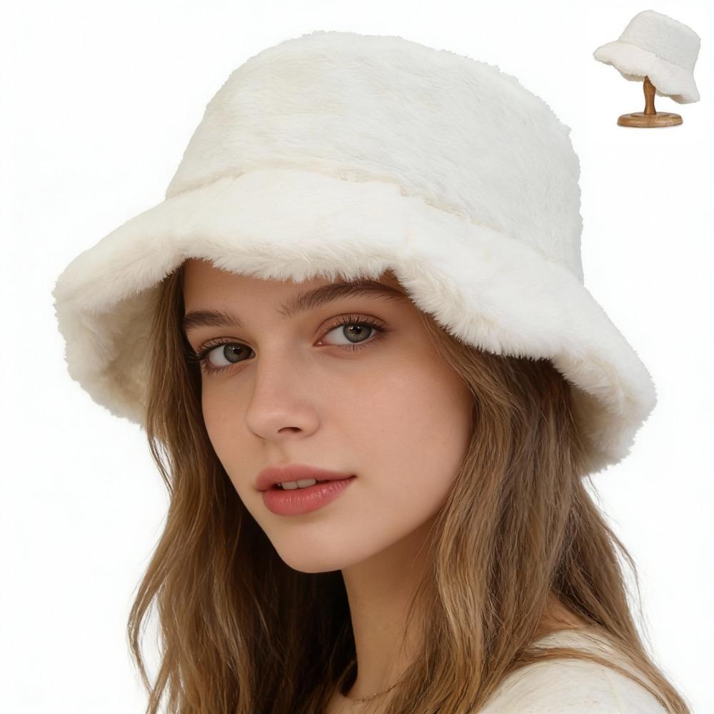 Plush Fisherman Cap Thick Warm Plush Bucket Hat Fashionable Fluffy Winter Cap Outdoor Activities