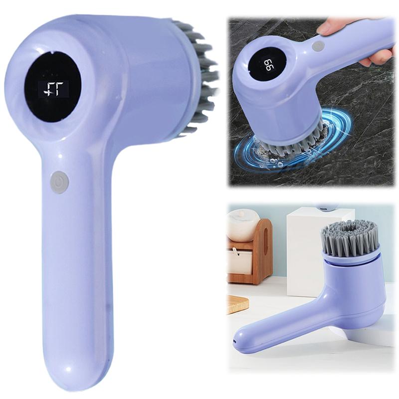 Good-For Kitchen Sink Bathroom Shower Tile Dish Scrubber Brush Electric Scrubber With 5 Brush Heads WHITE
